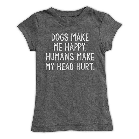 CherryLoom Heather Charcoal Graphic Tee S - Dogs Make Me Happy Funny Shirt - Picture 1 of 7